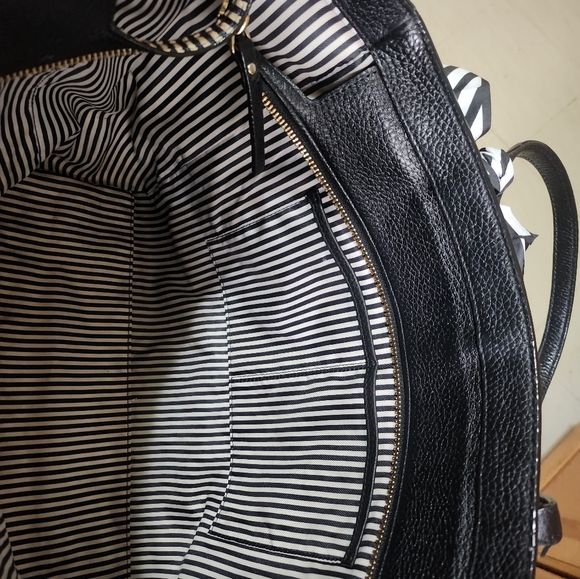 Kate Spade Black Pebble Leather Tote with Striped Bow GUC - Picture 5 of 16